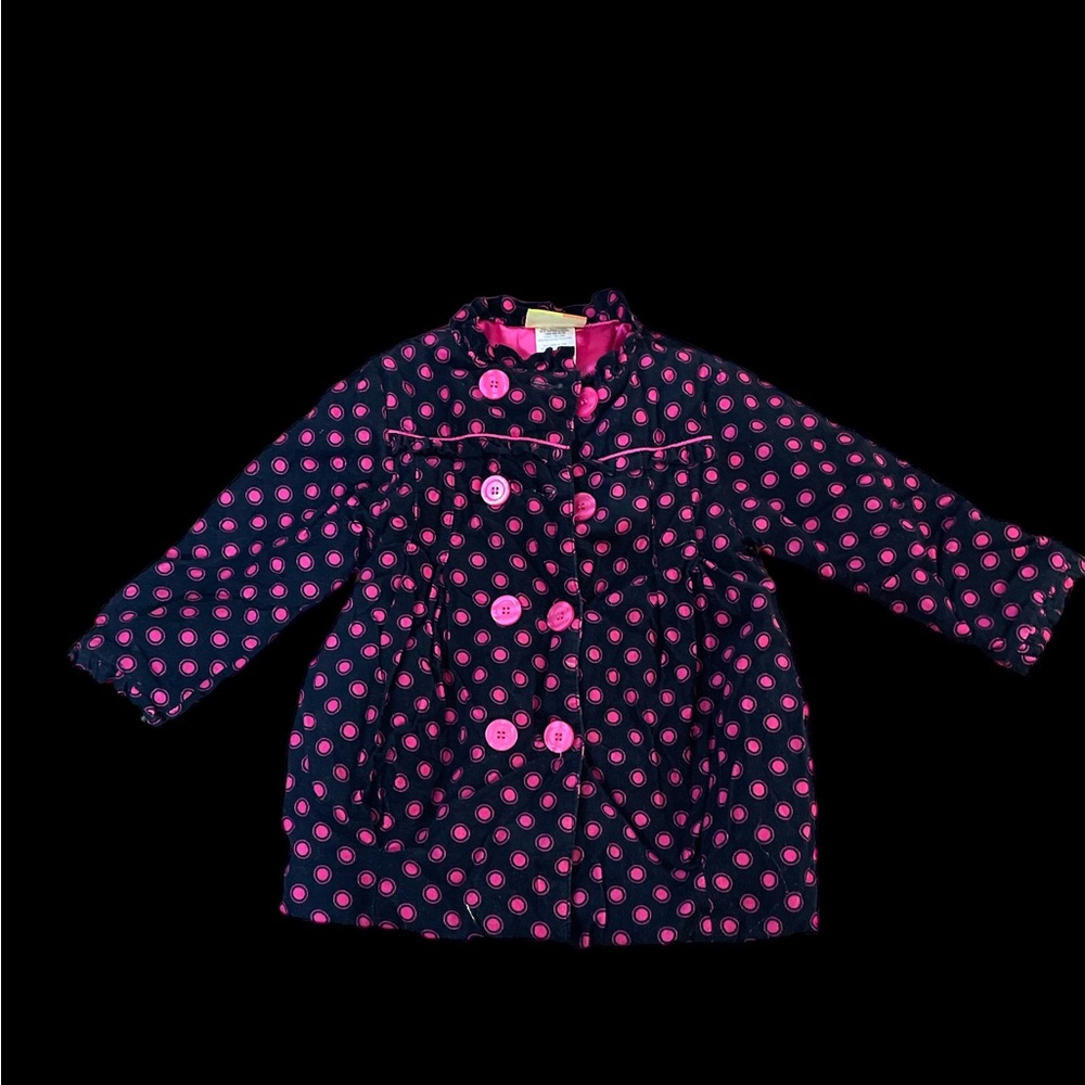 Penelope Mack Ltd boutique pink black polka dot girls pea coat 3T adorable